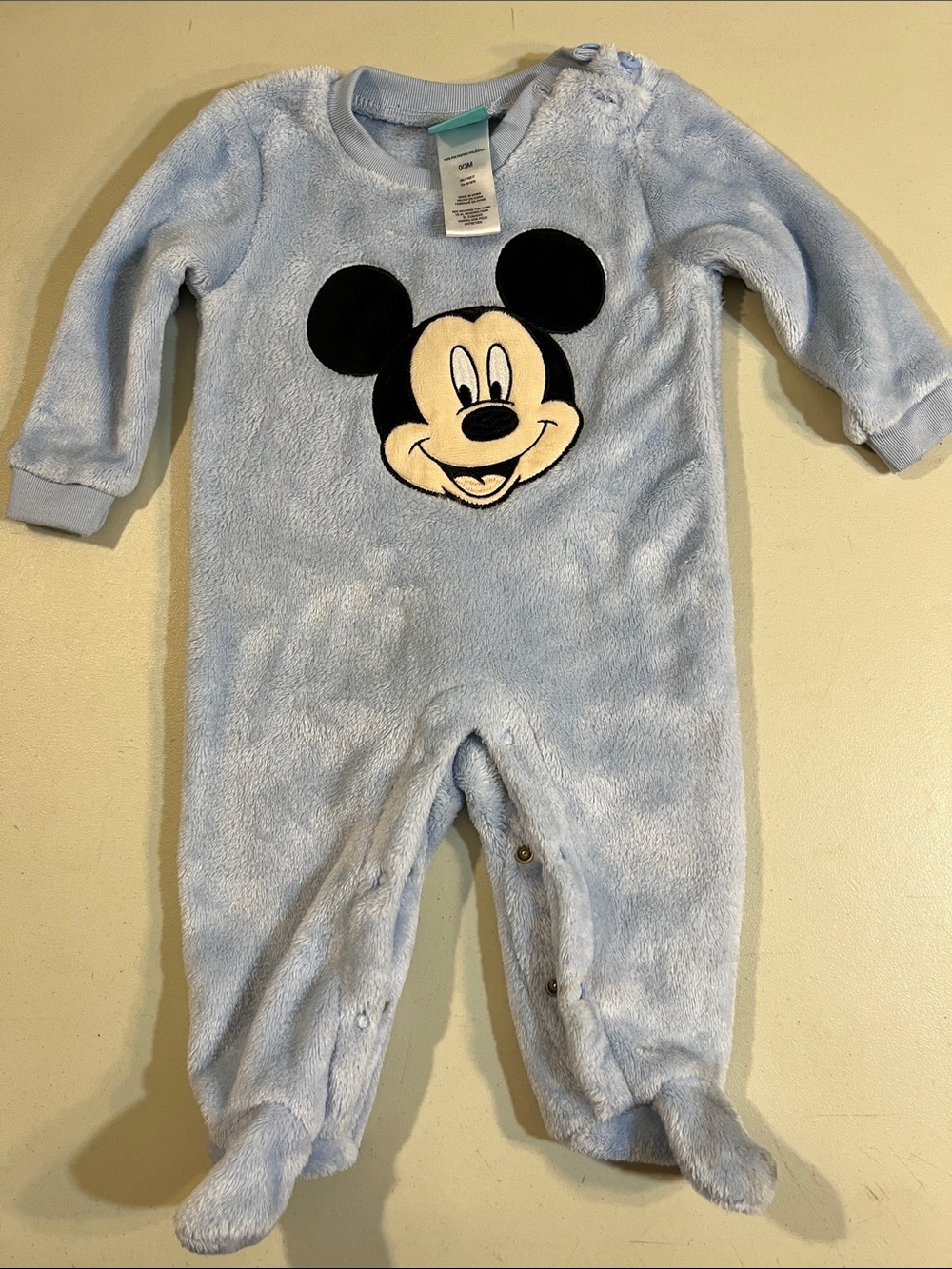 Disney Baby Light Blue Mickey Mouse Plush Footed One-Piece